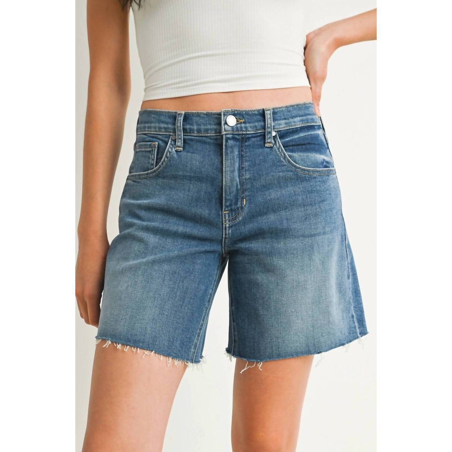 New Just Black Denim Mid Rise Bermuda Shorts In Medium Denim